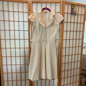 Forever Medium Cream Collared Button Front Vintage Style Short Sleeve Dress